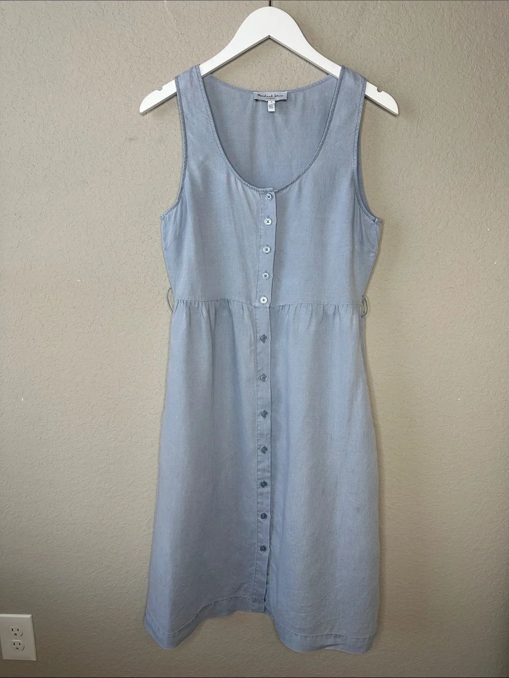 MICHAEL STARS Lulu Button-down Linen Midi Dress Size Medium Blue
